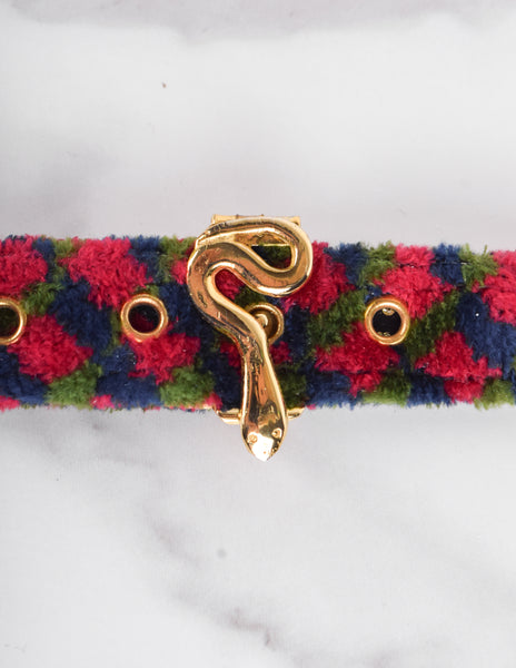 Roberta di Camerino Vintage 1970s Multicolor Velvet Golden Snake R Logo Fob Key Ring