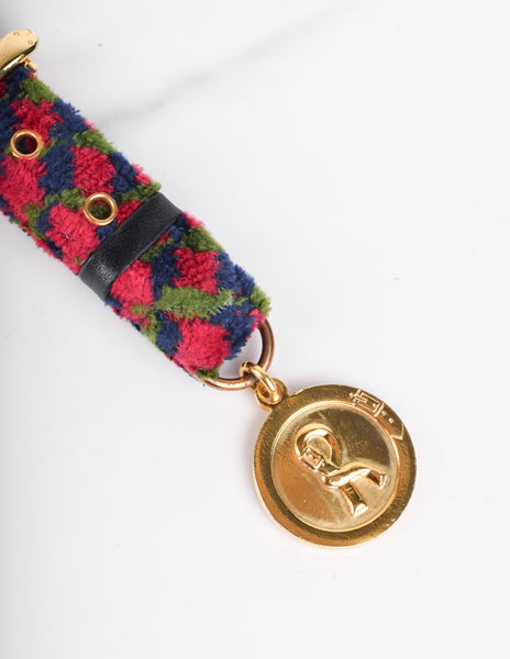 Roberta di Camerino Vintage 1970s Multicolor Velvet Golden Snake R Logo Fob Key Ring