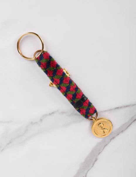 Roberta di Camerino Vintage 1970s Multicolor Velvet Golden Snake R Logo Fob Key Ring