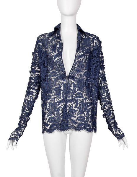 Romeo Gigli Vintage 1996 Blue Lace Top with Extra Long Sleeves