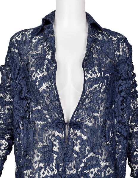Romeo Gigli Vintage 1996 Blue Lace Top with Extra Long Sleeves