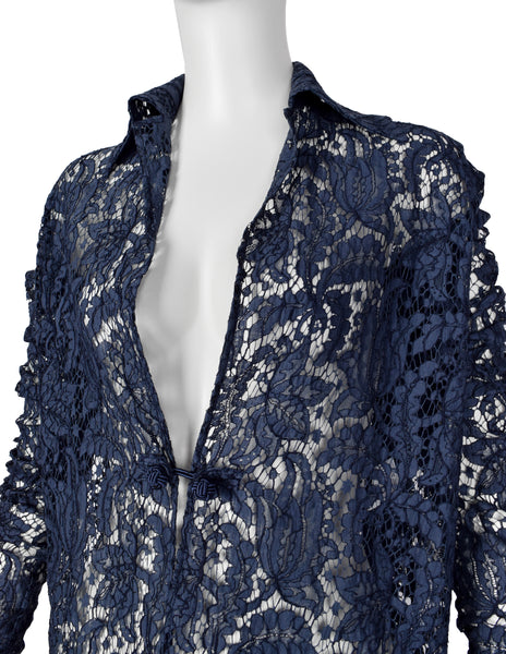 Romeo Gigli Vintage 1996 Blue Lace Top with Extra Long Sleeves