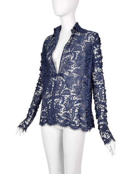 Romeo Gigli Vintage 1996 Blue Lace Top with Extra Long Sleeves