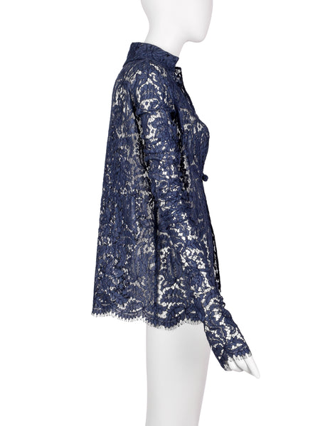 Romeo Gigli Vintage 1996 Blue Lace Top with Extra Long Sleeves
