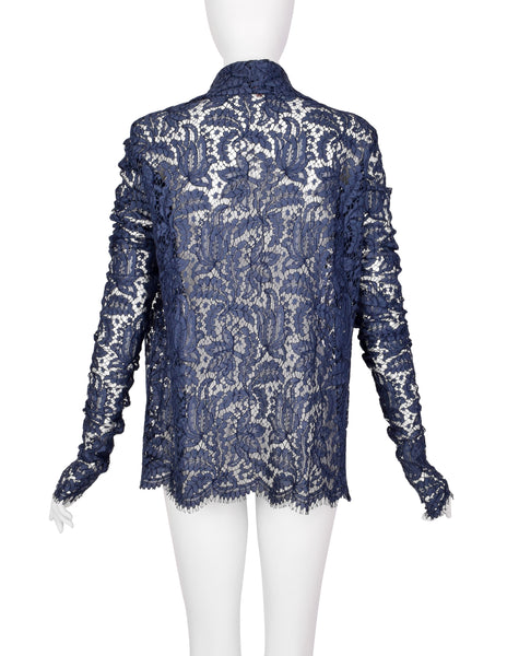 Romeo Gigli Vintage 1996 Blue Lace Top with Extra Long Sleeves