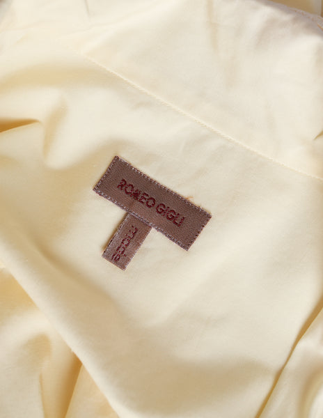 Romeo Gigli Vintage 1990s Light Yellow Cotton Wide Cut Cropped Button Up Shirt