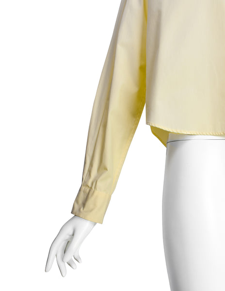 Romeo Gigli Vintage 1990s Light Yellow Cotton Wide Cut Cropped Button Up Shirt