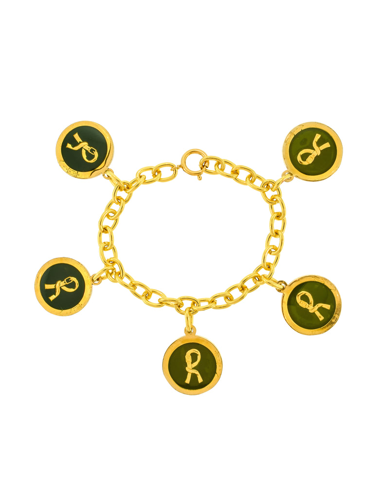 Roberta Di Camerino Vintage 1970s Enamel R Logo Dangling Charm Chain