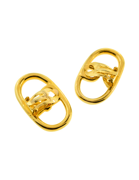 Roberta di Camerino Vintage 1970s Golden R Logo Cutout OVal Shaped Earrings