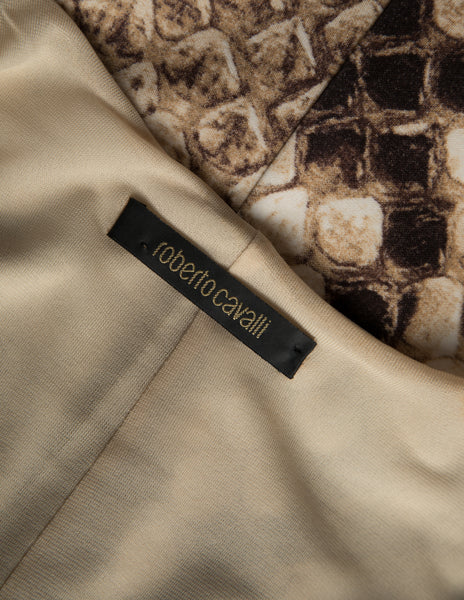 Roberto Cavalli Vintage AW 2007 Python Print Golden Snake Plunge Dress
