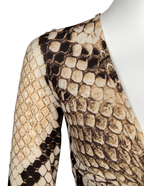 Roberto Cavalli Vintage AW 2007 Python Print Golden Snake Plunge Dress