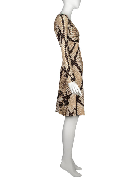 Roberto Cavalli Vintage AW 2007 Python Print Golden Snake Plunge Dress