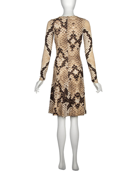 Roberto Cavalli Vintage AW 2007 Python Print Golden Snake Plunge Dress