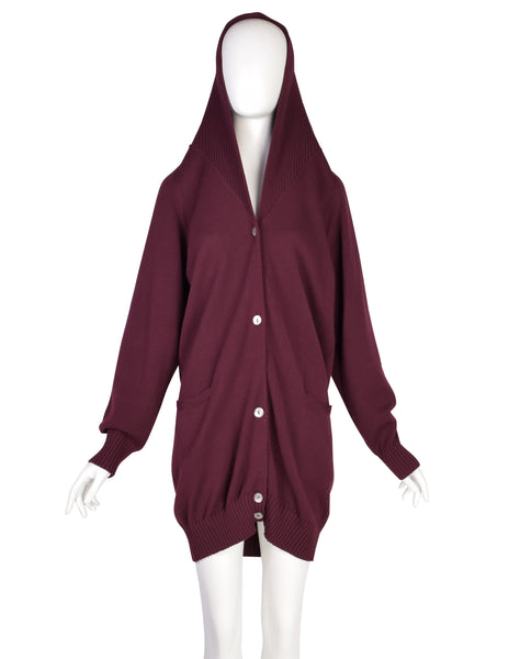 Romeo Gigli Vintage AW 1988 Oversized Longline Maroon Knit Cardigan Sweater