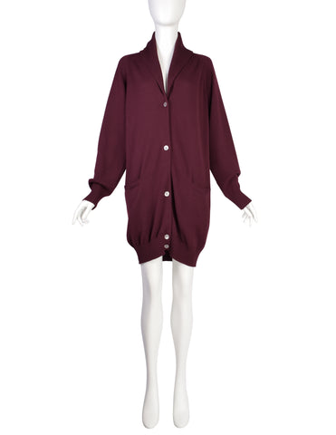 Romeo Gigli Vintage AW 1988 Oversized Longline Maroon Knit Cardigan Sweater