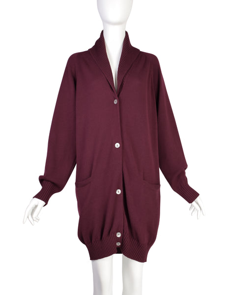 Romeo Gigli Vintage AW 1988 Oversized Longline Maroon Knit Cardigan Sweater