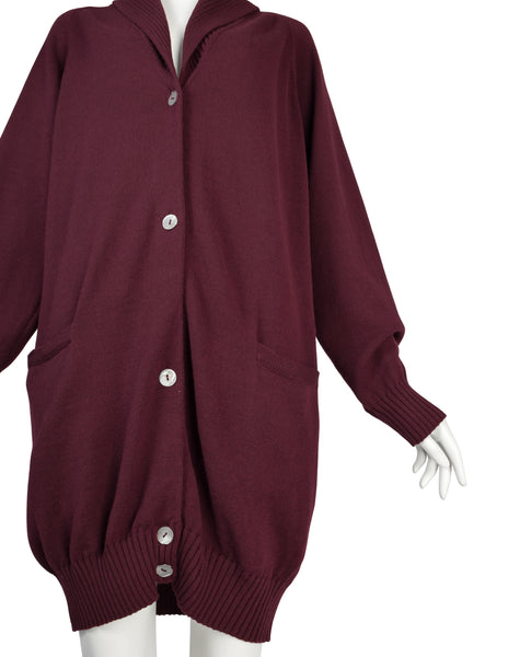 Romeo Gigli Vintage AW 1988 Oversized Longline Maroon Knit Cardigan Sweater