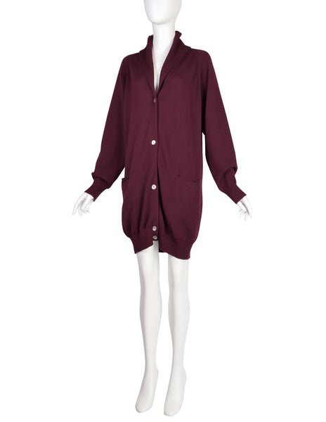 Romeo Gigli Vintage AW 1988 Oversized Longline Maroon Knit Cardigan Sweater