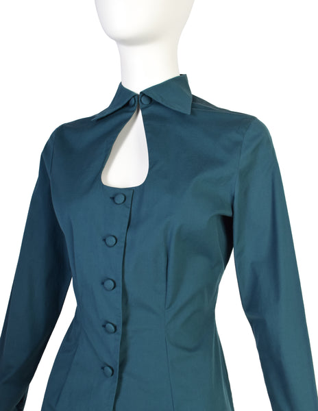 Romeo Gigli Vintage AW 1996 Deep Teal Scooping Keyhole Collared Shirt
