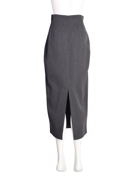 Romeo Gigli Vintage 1980s Charcoal Grey Wool Jacket and Skirt Suit