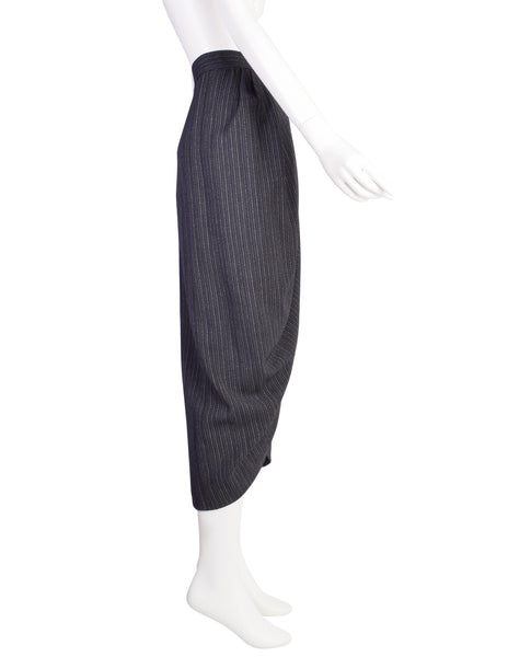 Romeo Gigli Vintage AW1994 Deepest Navy Wool Striped Draping Tulip Skirt