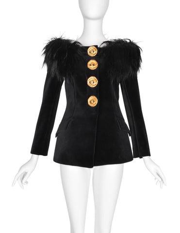 Schiaparelli by Daniel Roseberry AW 2023 Black Velvet and Goat Off The Shoulder Jacket