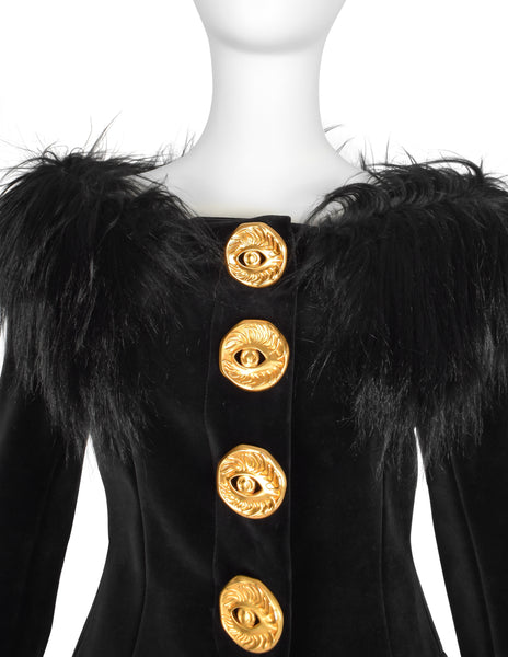 Schiaparelli by Daniel Roseberry AW 2023 Black Velvet and Goat Off The Shoulder Jacket