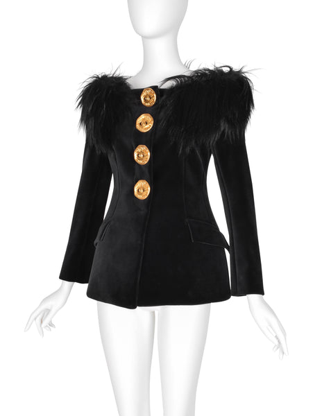 Schiaparelli by Daniel Roseberry AW 2023 Black Velvet and Goat Off The Shoulder Jacket