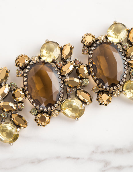 Schiaparelli Vintage 1950s Golden Brown and Yellow Rhinestone Bracelet