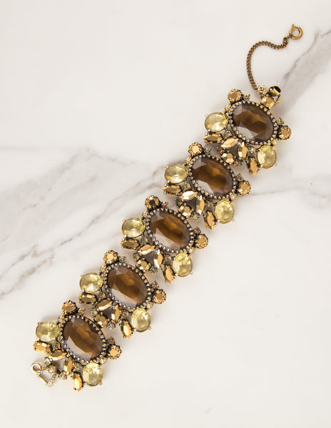 Schiaparelli Vintage 1950s Golden Brown and Yellow Rhinestone Bracelet