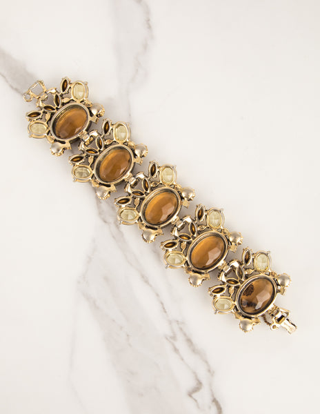 Schiaparelli Vintage 1950s Golden Brown and Yellow Rhinestone Bracelet