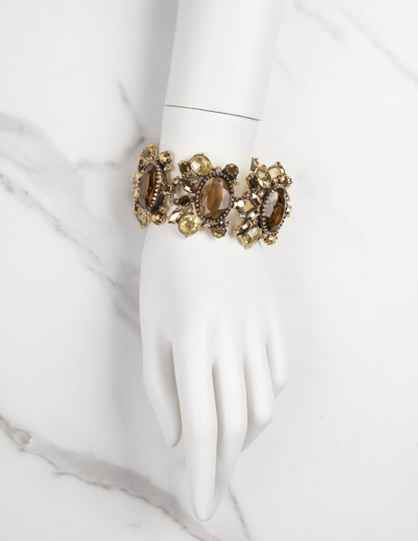 Schiaparelli Vintage 1950s Golden Brown and Yellow Rhinestone Bracelet