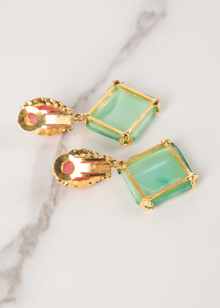 Schreiner Vintage 1960s Green Pink White Necklace and Earrings Set