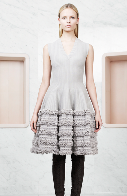 Azzedine Alaia AW 2008 Creamy Ribbed Wool Fit and Flare Ruffle Skirt D Amarcord Vintage Fashion Azzedine Alaia AW 2008 Creamy Ribbed Wool Fit and Flare Ruffle Skirt D Amarcord Vintage Fashion