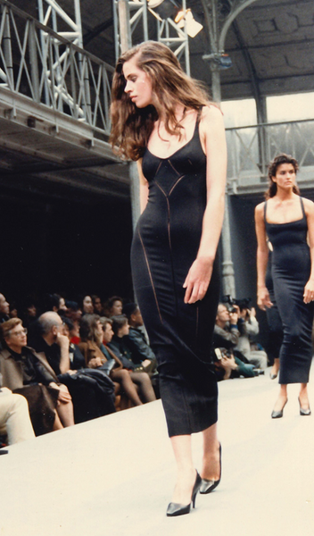 Azzedine Alaia Vintage SS 1988 Black Paneled Plunging Drop Waist Dress