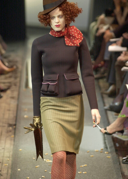 Jean Paul Gaultier Vintage AW 2000 Red Beige Star Print Sheer Wool Cropped Sweater