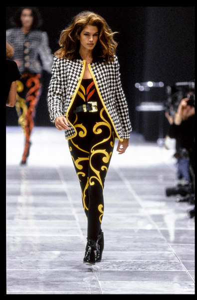 Gianni Versace Vintage AW 1991 Black Velvet Leggings with Scrolling Applique
