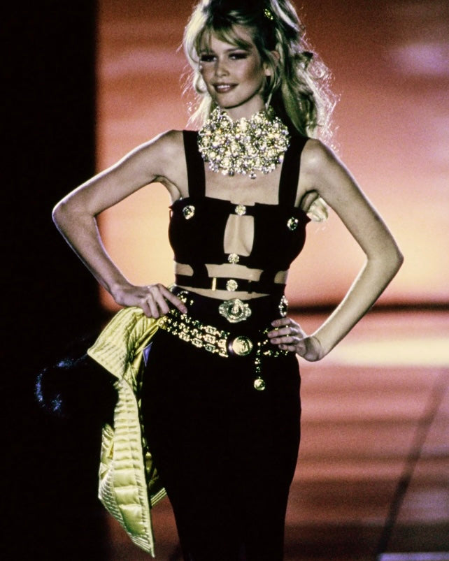 Gianni Versace Vintage AW 1992 Miss S&M Black Leather and Golden Tripl Amarcord Vintage Fashion Gianni Versace Vintage AW 1992 Miss S&M Black Leather and Golden Tripl Amarcord Vintage Fashion