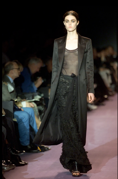 Yves Saint Laurent by Tom Ford Vintage AW 2001 Black Distressed Ribbon Maxi Skirt