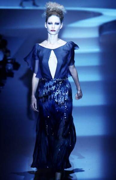 Valentino Vintage SS 1997 Multicolor Sequin Embellished Blue Silk Chiffon Skirt