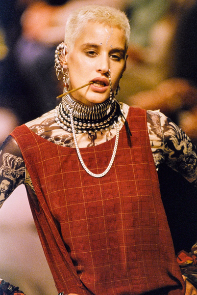 Jean Paul Gaultier Vintage SS 1994 'Les Tatouages' Collection Sheer Burgundy Plaid Knotted Wrap Dress