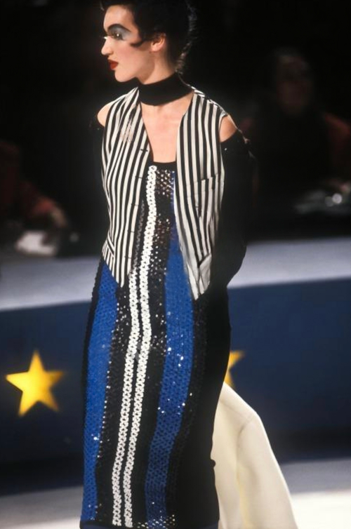 トップス Jean Paul Gaultier Archive Long Knit Jean Paul Gaultier Vintage AW 1991 Striped Sequin Net Knit