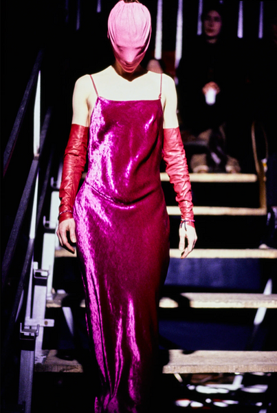 Martin Margiela Vintage AW 1995 Iconic Magenta Crushed Velvet Slip Dress