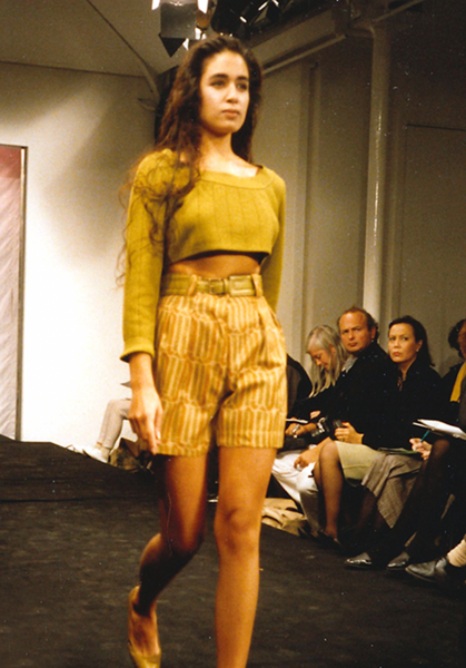 Azzedine Alaia Vintage SS 1987 Two Tone Beige Ribbed Knit Crop Top and Skirt Ensemble