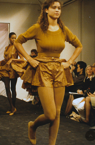 Azzedine Alaia Vintage SS 1987 Two Tone Beige Ribbed Knit Crop Top and Skirt Ensemble