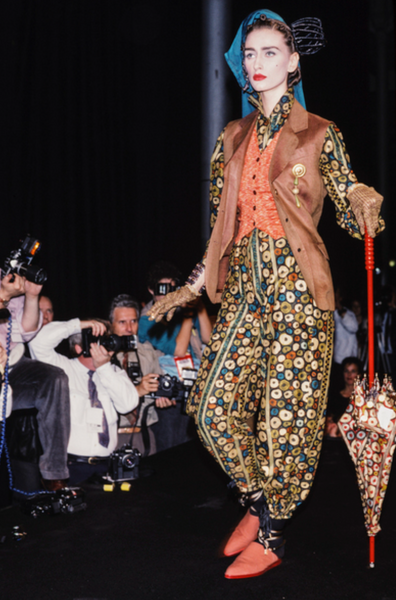 Jean Paul Gaultier Vintage SS 1989 Red Multicolor Artsy Spot Print Cotton Jumpsuit