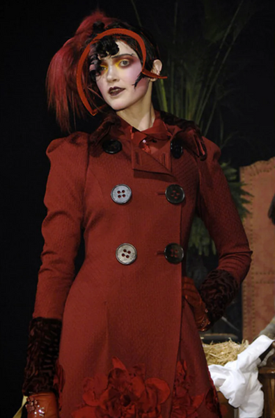 John Galliano Vintage AW 2007 Burgundy Jacquard Persian Lamb Collar Coat