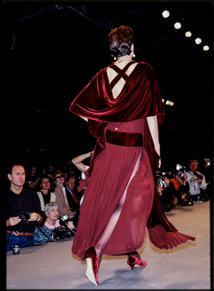 Chanel Vintage AW 1989 Black Pleated Silk and Velvet Gown with Matching Shawl