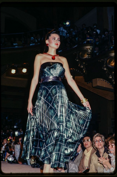 Jean Claude De Luca Vintage AW 1978 Gemstone Print Pleated Metallic Lame Wrap Skirt