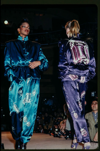 Jean Claude De Luca Vintage AW 1978 Gemstone Print Pleated Metallic Lame Wrap Skirt